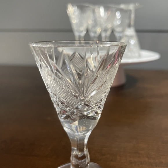 Crystal glass DIAMOND & STARBURST CORDIAL GLASSES SET OF 6 henryk szlufiernia - Picture 5 of 12